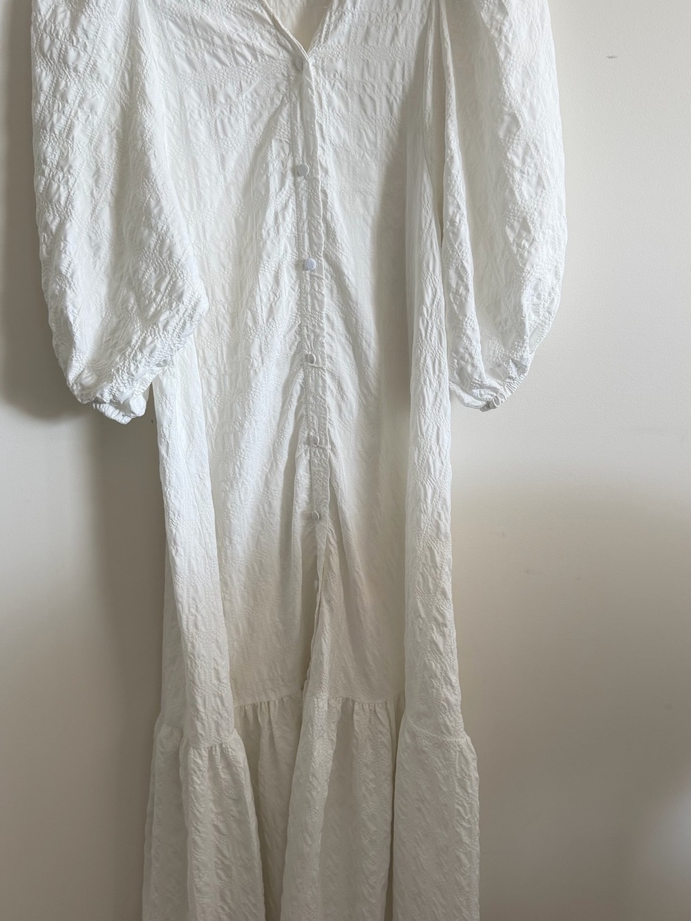 Zara White Button-Down Puff Sleeve Tiered Dress